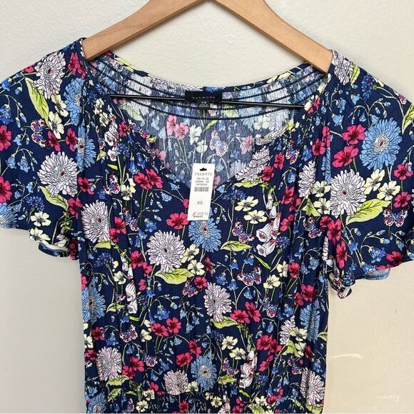 Talbots NWT Floral Short Sleeve Midi Dress Blue Pink Lightweight Summer Dress XS - Picture 2 of 9